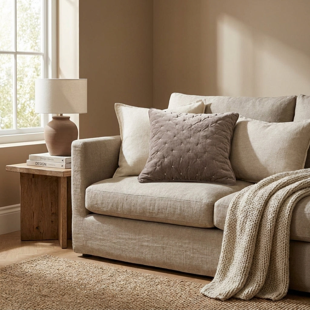 Tan Beige Polyester Velvet Diamond Tufted Euro Sham & Cushion Cover