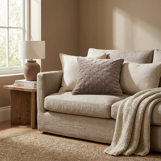 Tan Beige Polyester Velvet Diamond Tufted Euro Sham & Cushion Cover