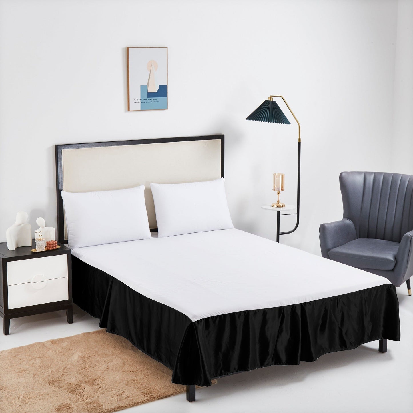 Tache Glam Night Out Satin Black Tailored Platform 14" Bed Skirt Dust Ruffle (1622)
