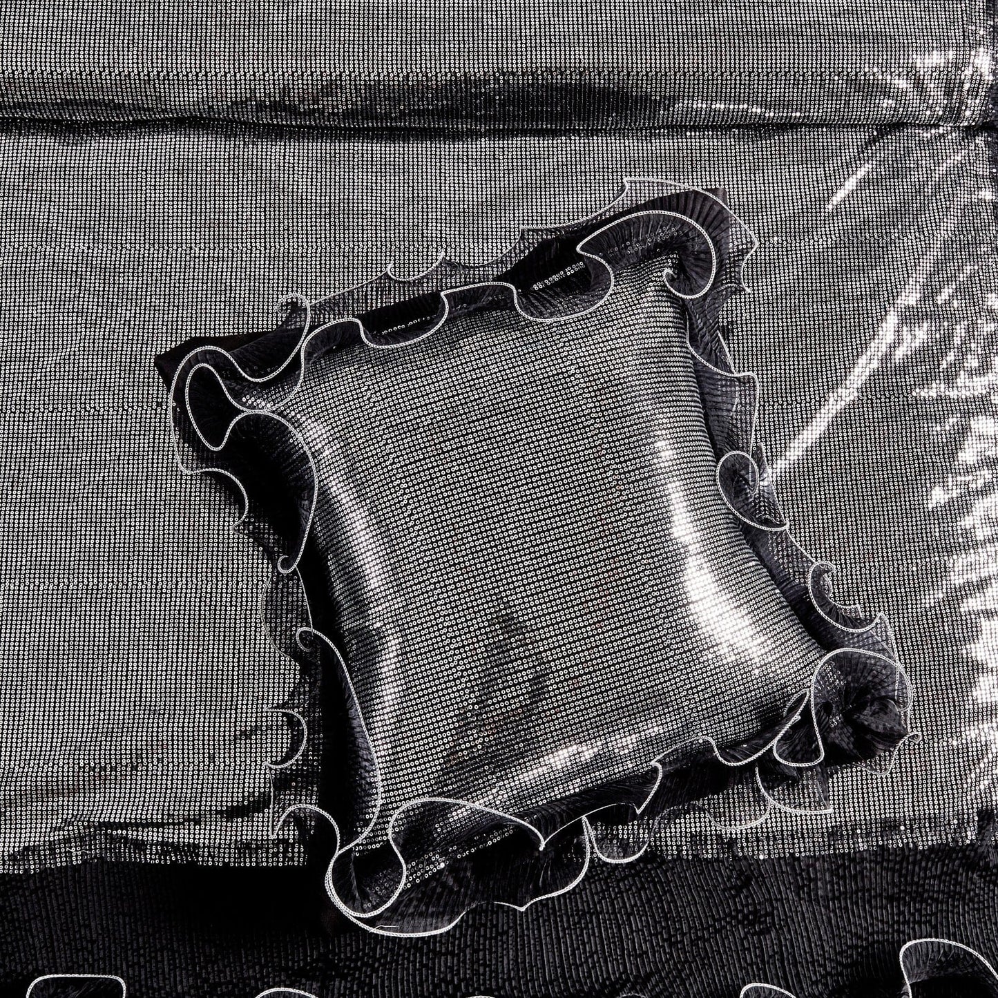 Tache Luxurious Glam Night Out Silver Sequin Black Organza Ruffle 6pc Comforter Set (1622)