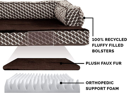 Orthopedic Dog Bed for Large Dogs W/ Removable Bolsters & Washable Cover, for Dogs up to 95 Lbs - Plush & Woven Decor Comfy Couch Sofa - Diamond Brown, Jumbo/Xl