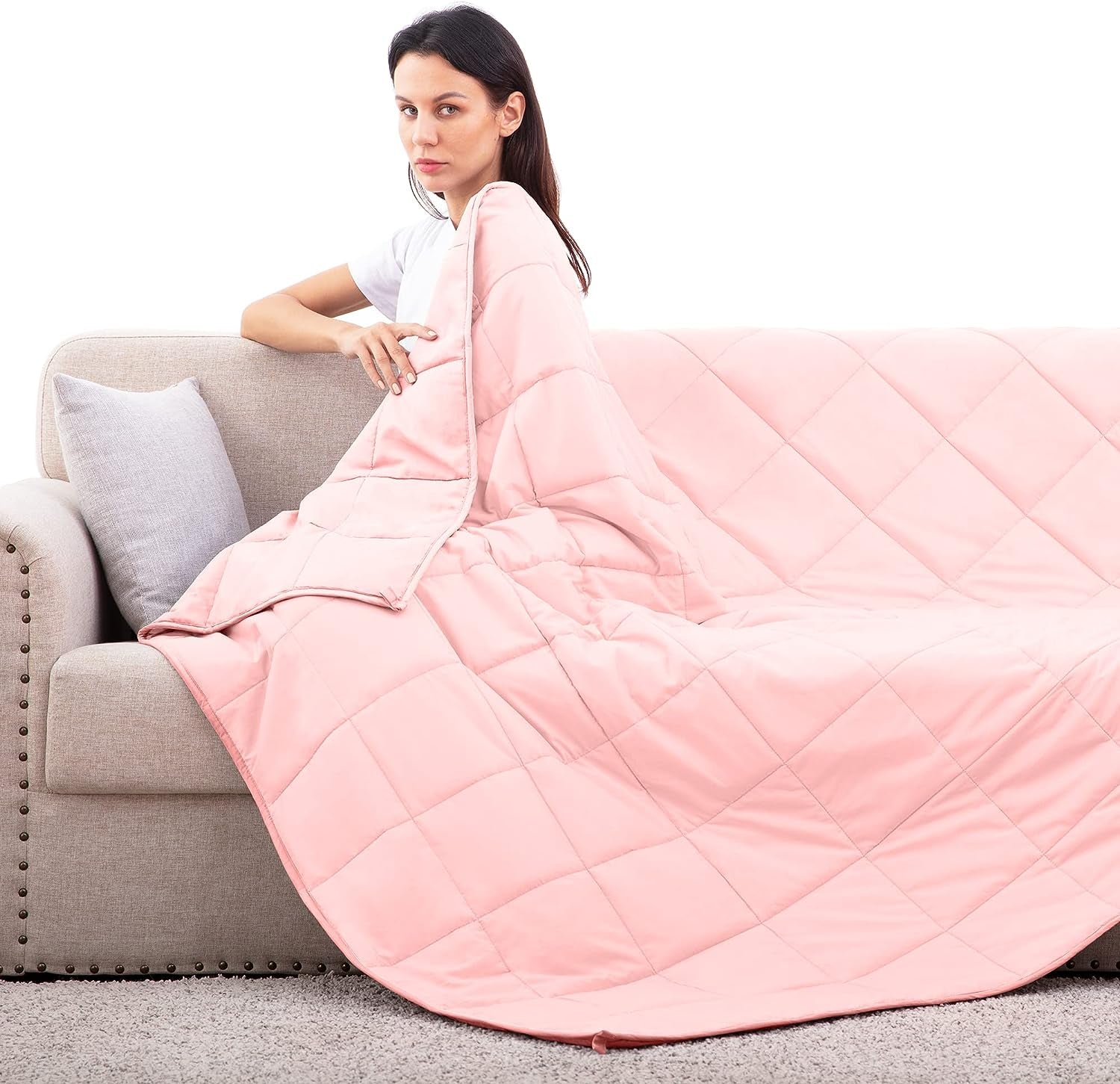 Weighted Blanket Queen Size 15 Pounds 60X80 in Cooling Weighted Blanket for Adults 1800 Brushed Microfiber Heavy Blanket with Premium Glass Beads Pink