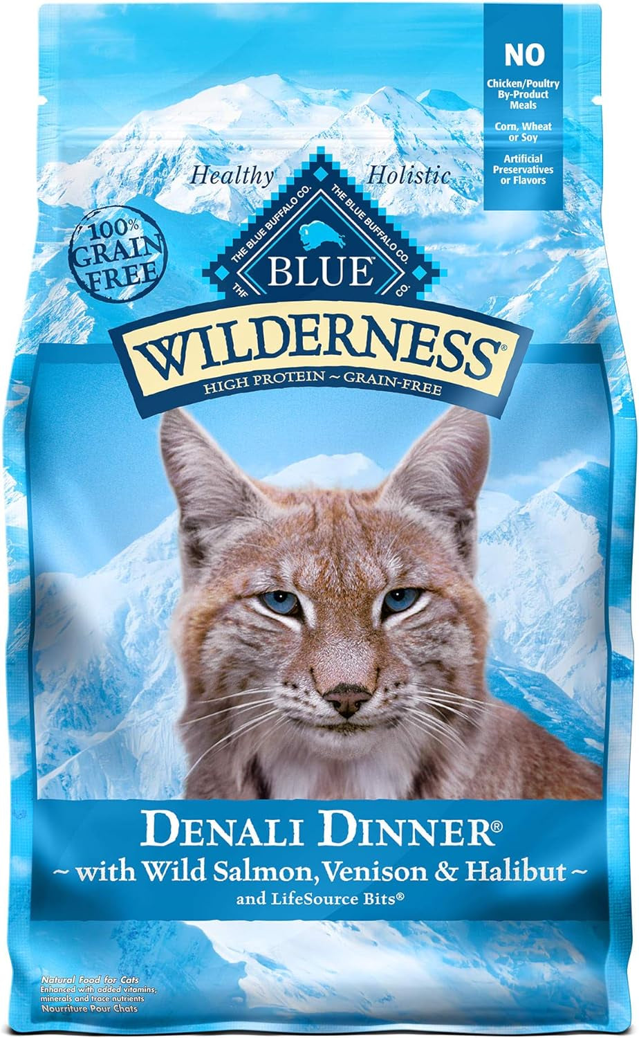 BLUE Wilderness Denali Dinner Dry Cat Food, High Protein, Grain-Free, with Wild Salmon, Venison & Halibut, 4 lb Bag