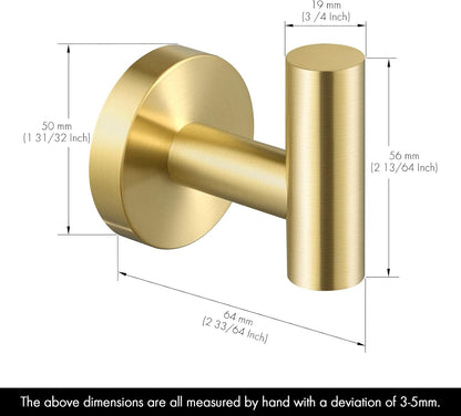Bath Robe Hook Towel Hook for Bathroom Kitchen SUS304 Stainless Steel Wall Mount Brushed Gold 2 Pack, A2164-BZ-P2