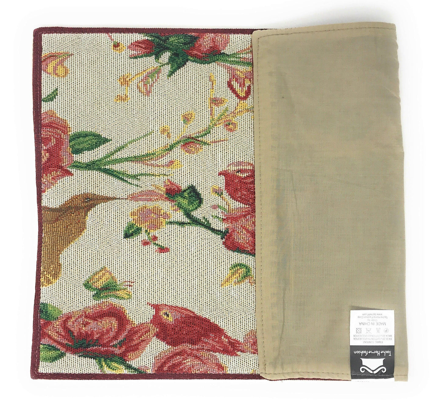 Tache Floral Red Roses Hummingbirds Woven Tapestry Placemat Set (18109)