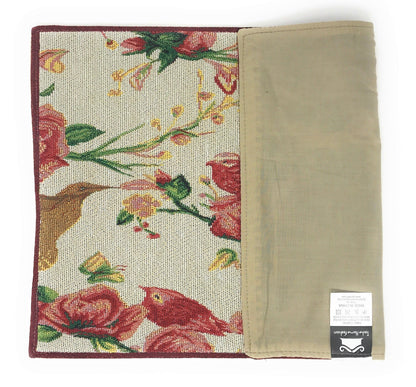 Tache Floral Red Roses Hummingbirds Woven Tapestry Placemat Set (18109)