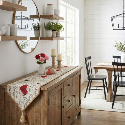 Tache Romantic I Love You Valentine’s Beige Woven Tapestry Table Runner (18111)