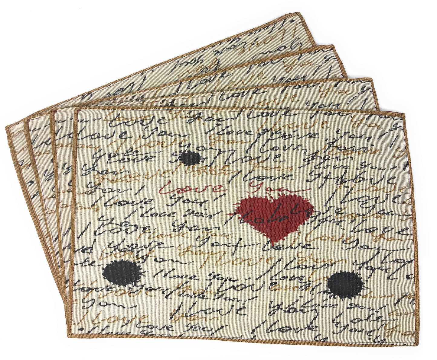 Tache Romantic Valentine’s Love Letter Beige Woven Tapestry Placemat Set (18111)