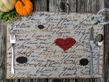 Tache Romantic Valentine’s Love Letter Beige Woven Tapestry Placemat Set (18111)