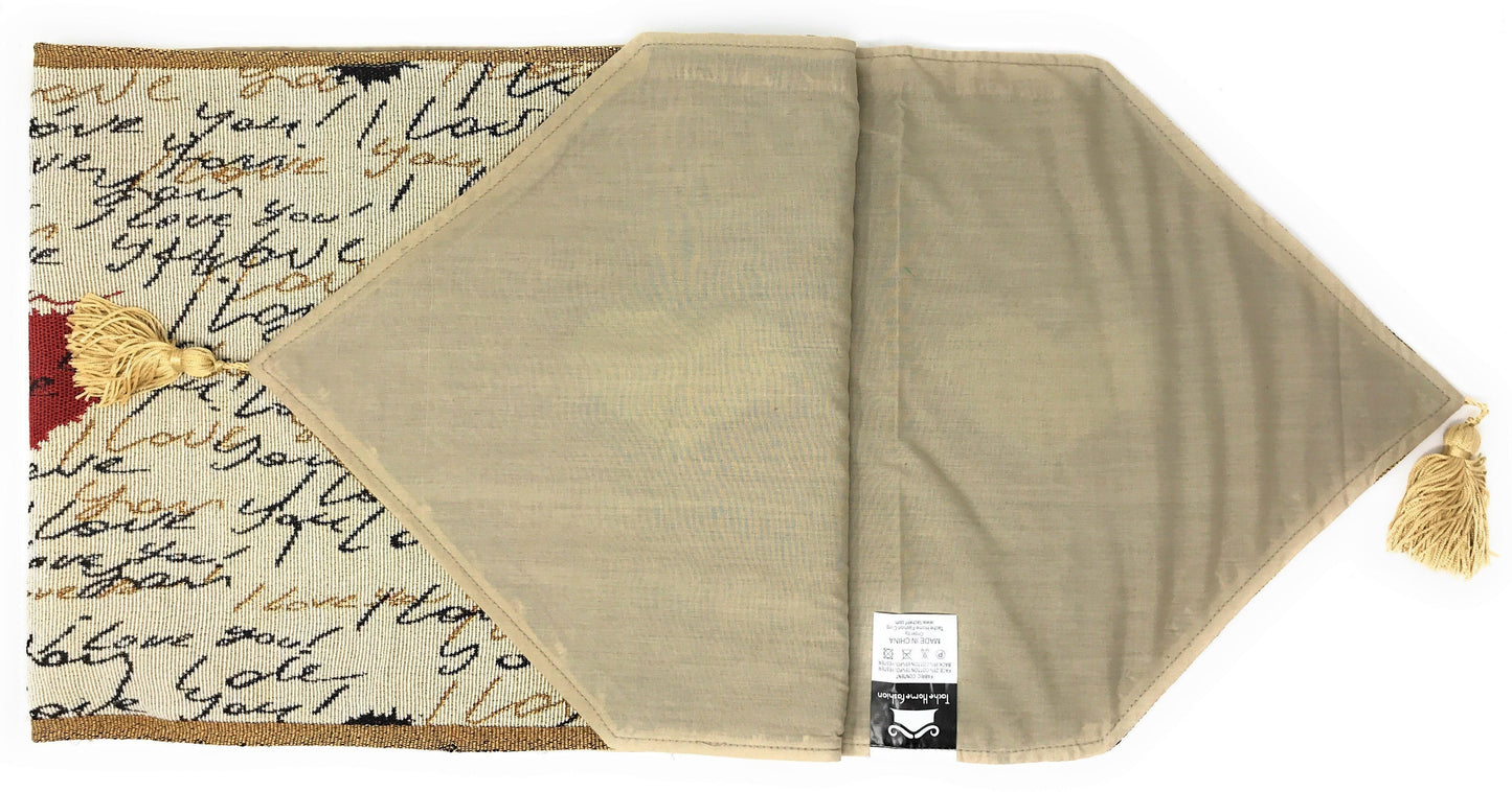 Tache Romantic I Love You Valentine’s Beige Woven Tapestry Table Runner (18111)