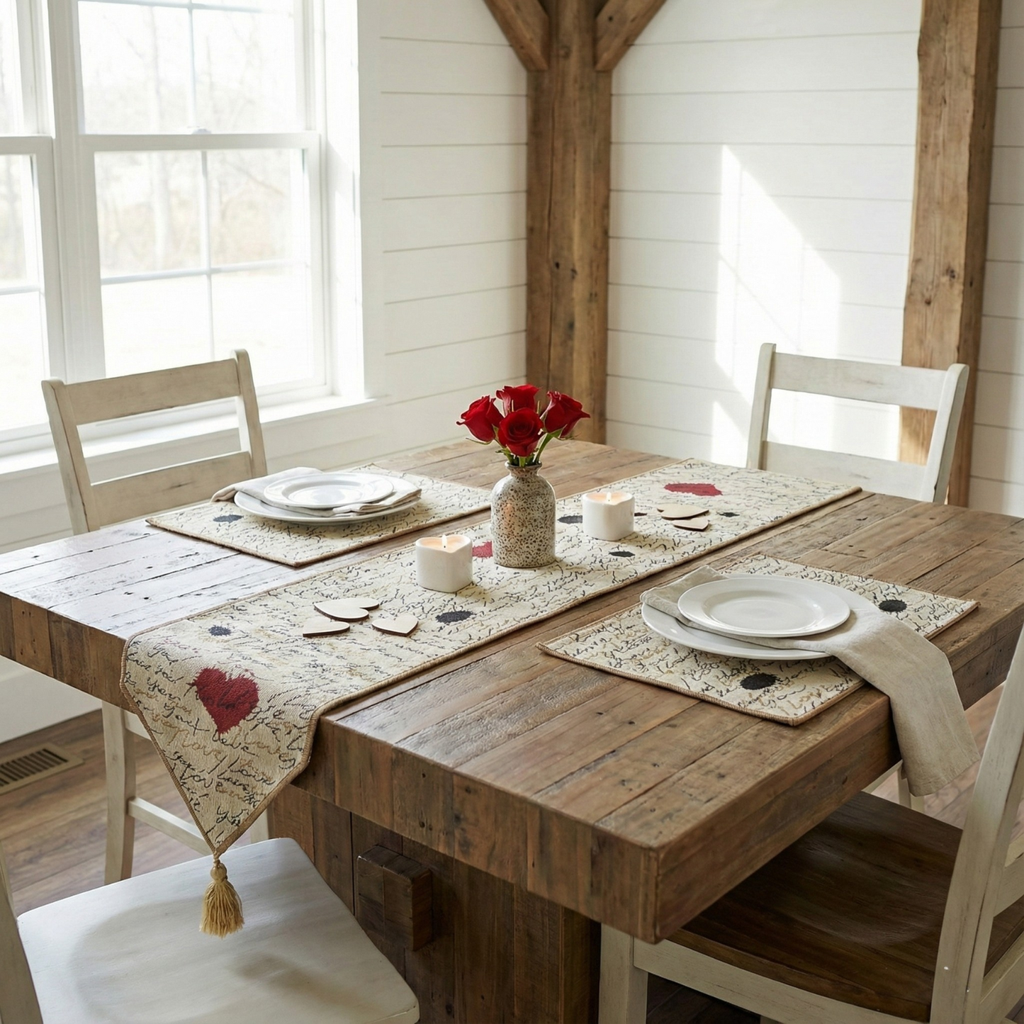 Tache Romantic Valentine’s Love Letter Beige Woven Tapestry Placemat Set (18111)