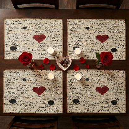 Tache Romantic Valentine’s Love Letter Beige Woven Tapestry Placemat Set (18111)