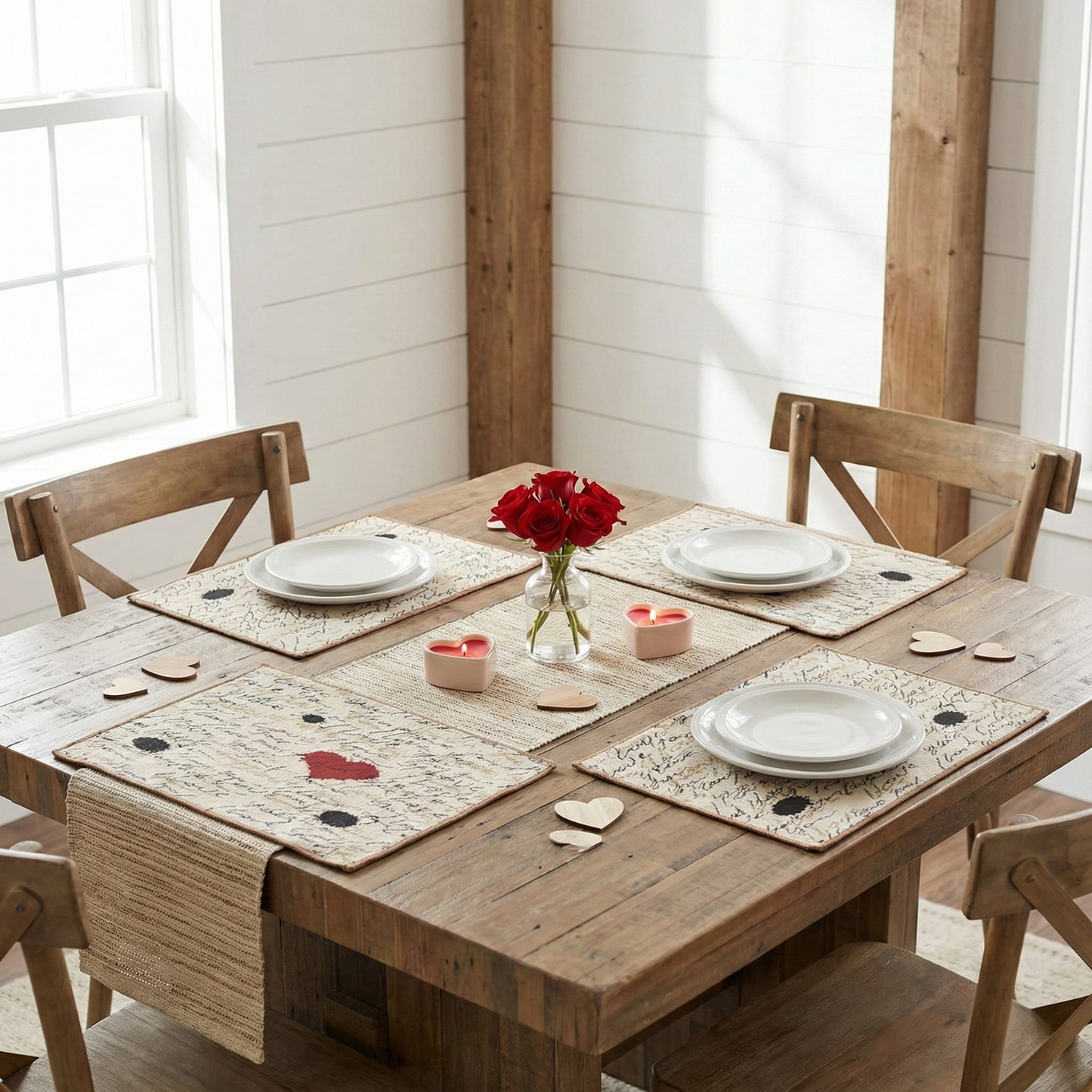 Tache Romantic Valentine’s Love Letter Beige Woven Tapestry Placemat Set (18111)