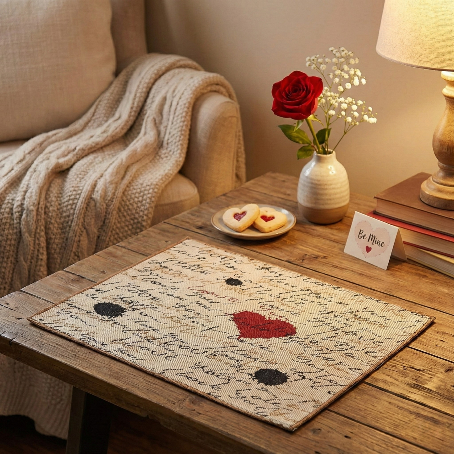 Tache Romantic Valentine’s Love Letter Beige Woven Tapestry Placemat Set (18111)