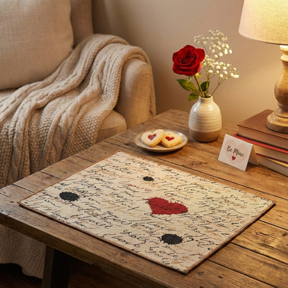 Tache Romantic Valentine’s Love Letter Beige Woven Tapestry Placemat Set (18111)