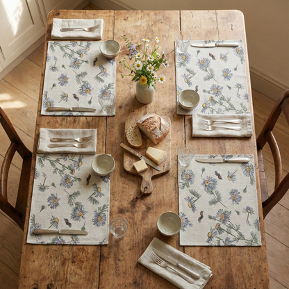 Tache Floral Daisies Ladybugs Woven Tapestry Placemat Set (18114)