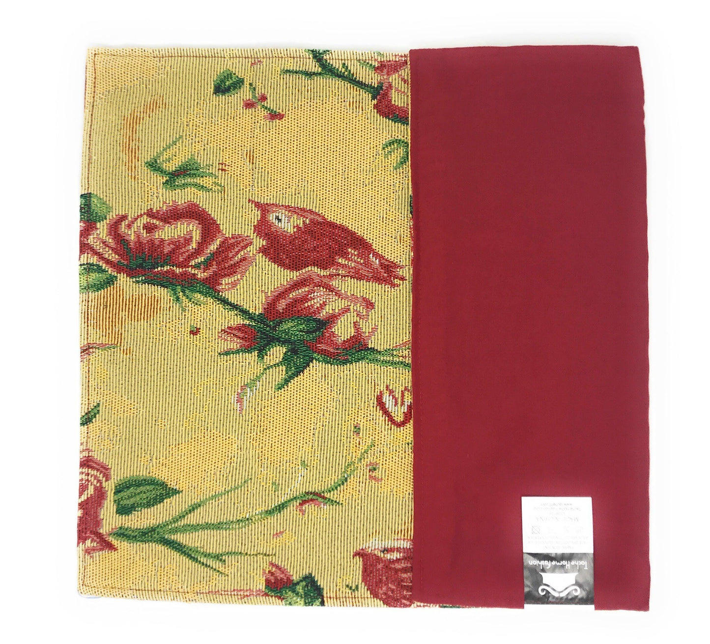 Tache Floral Red Roses Hummingbirds Golden Woven Tapestry Placemat Set (18115)
