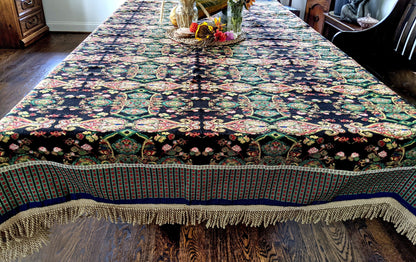 Tache Elegant Black Ornate Paisley Woven Tapestry Tablecloth (18192)