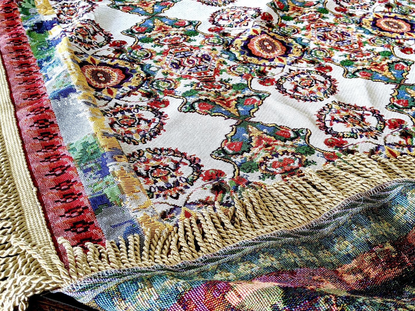 Tache Elegant Ivory Colorful Ornate Paisley Woven Tapestry Tablecloth (18193)