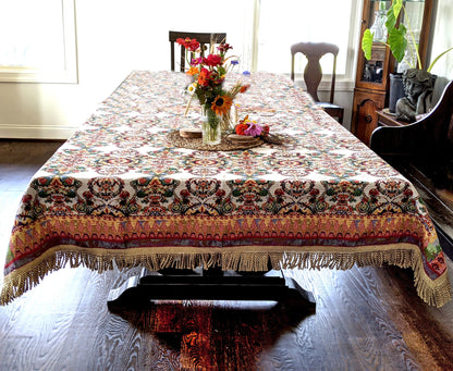 Tache Elegant Ivory Colorful Ornate Paisley Woven Tapestry Tablecloth (18193)
