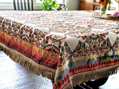 Tache Elegant Ivory Colorful Ornate Paisley Woven Tapestry Tablecloth (18193)