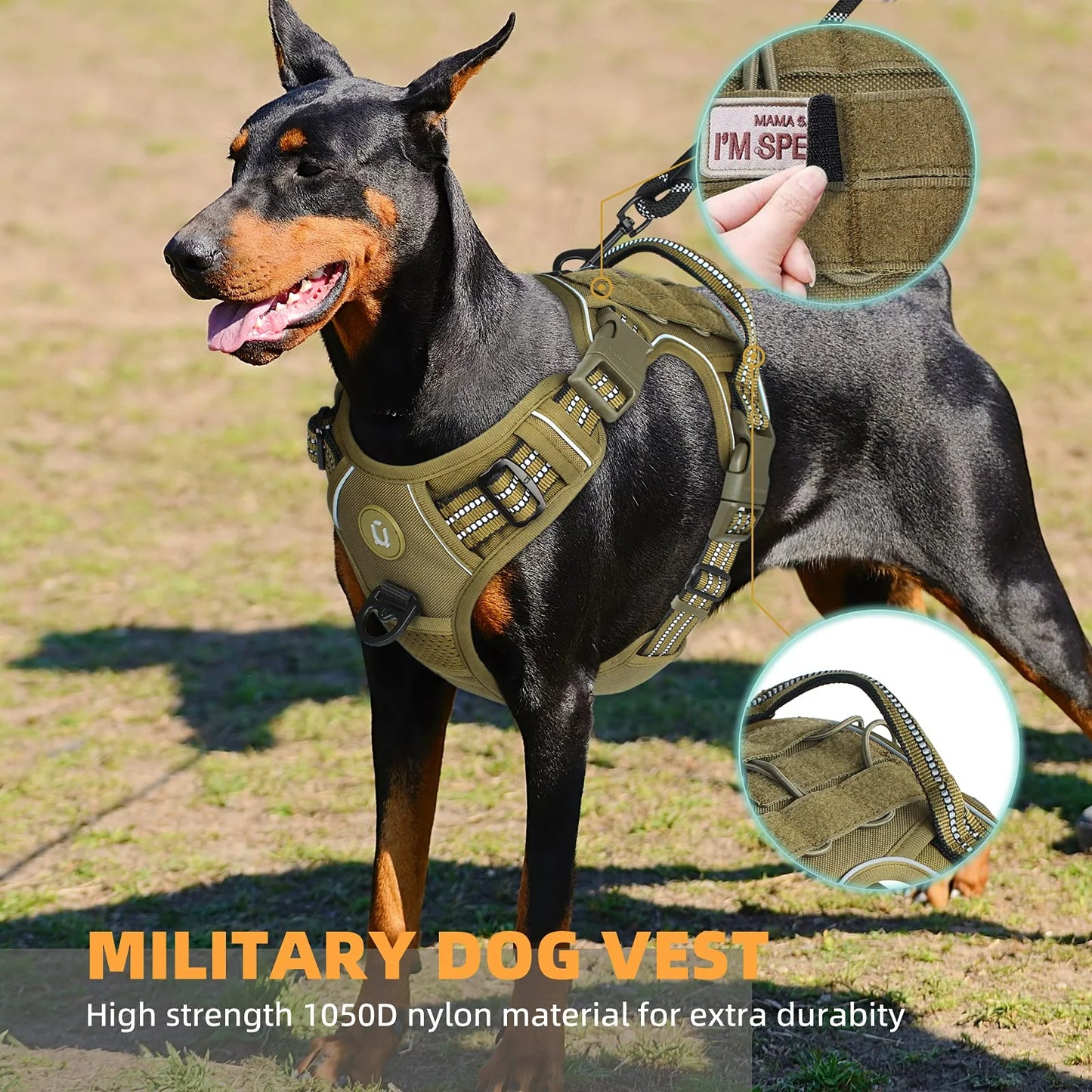 Tactical Dog Harness, Adjustable No-Pull Vest for Medium to Large Dogs, Breathable with MOLLE System, Reflective Military Design