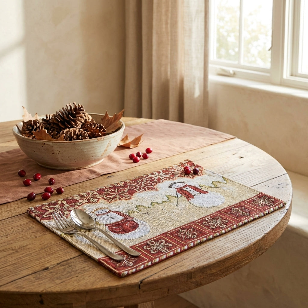 Woven Tapestry Snowman Couple Placemat Set of 4