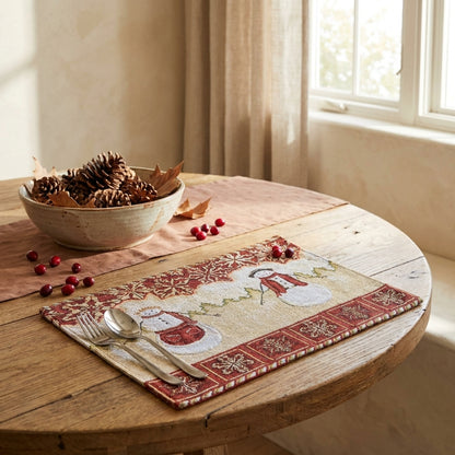 Woven Tapestry Snowman Couple Placemat Set of 4