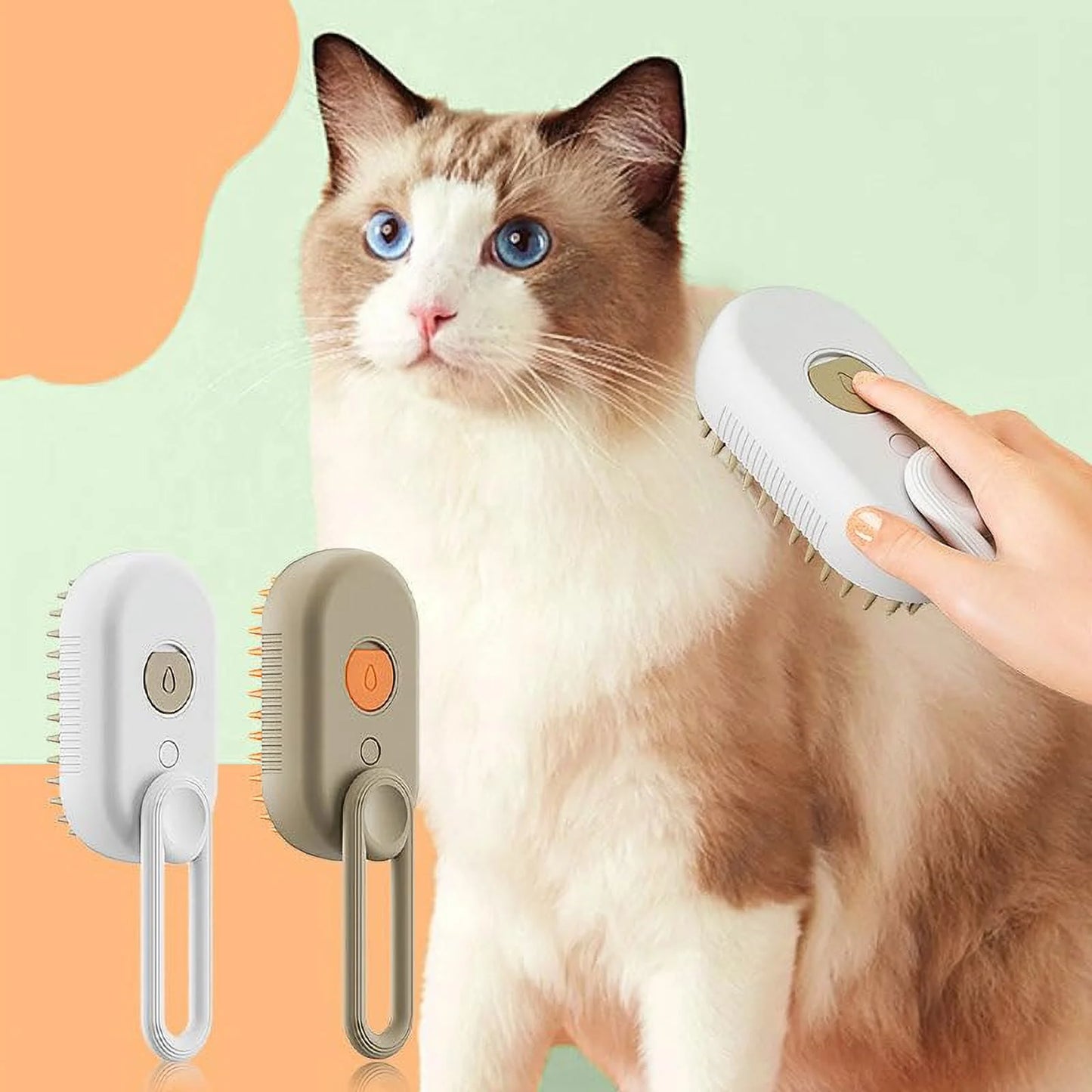 3-in-1 Cat Steam Brush - Self-Cleaning Steamer Comb for Cats, Light Green, Removes Tangles and Loose Hair