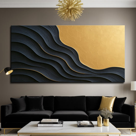 Black and Gold Minimalist Abstract Canvas Wall Art XII, Wide Format