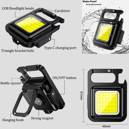 2-Pack Rechargeable COB Keychain Work Lights – EDC Flashlight with Folding Stand & Bottle Opener for Camping, Fishing, and Emergencies