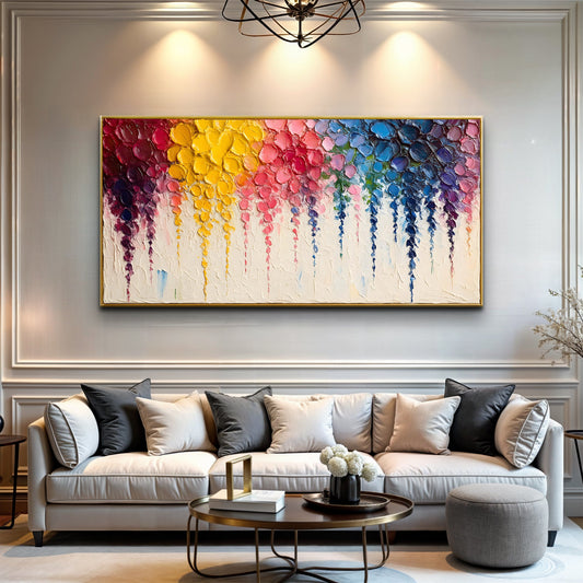 Rainbow Cascade Abstract Canvas Wall Art – Panoramic Gallery Wrap