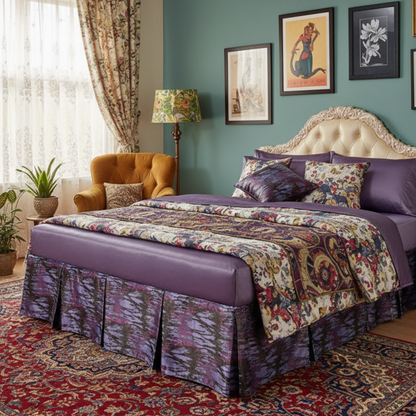 Tache Abstract Mixed Purple Satin Tailored Platform 14" Bed Skirt Dust Ruffle (BSK-4362L)