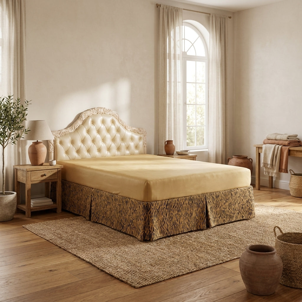 Polyester Pleated Bed Skirt, Golden Brown Tiger Print, 14" Drop