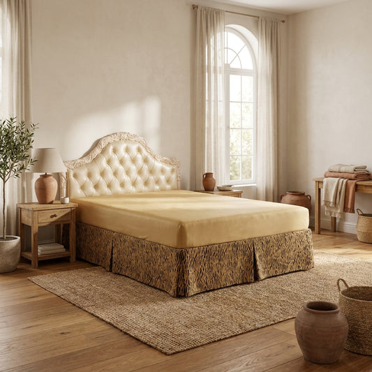 Polyester Pleated Bed Skirt, Golden Brown Tiger Print, 14" Drop