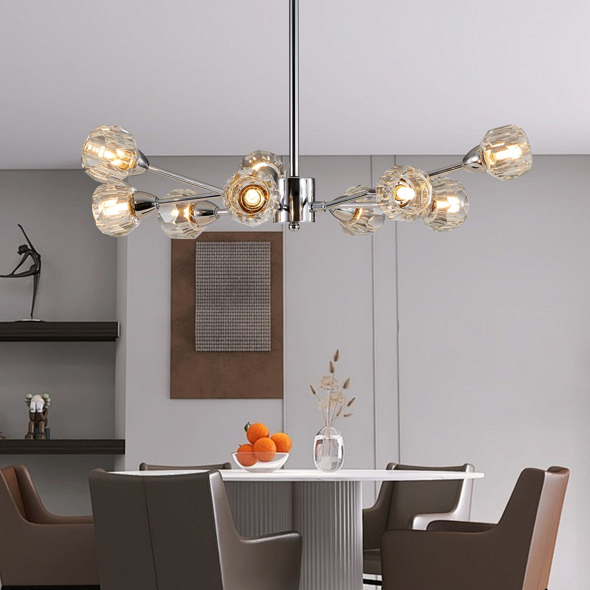 28" Modern Crystal Chandelier with 9 Lights - Chrome