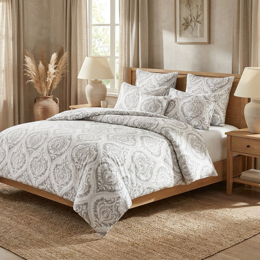 Tache Dreamy Moon Sky Ogee Damask Heather Gray White Quilt Set (TB300)