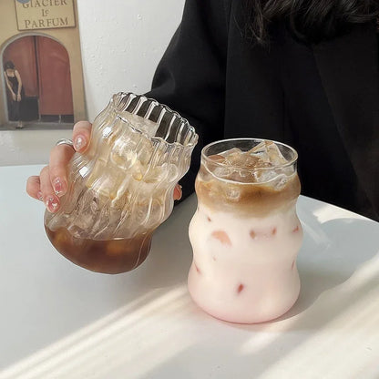 550ml Transparent Aesthetic Glass Cup with Straw - Bubble Tea, Juice, Coffee Glass Mug for Home Use