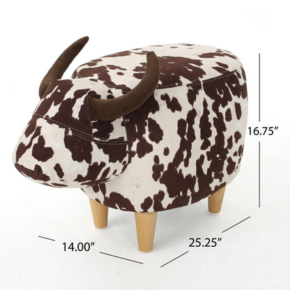 Cow Shaped Ottoman Footstool with Fabric and Wood - Black or Dark Brown