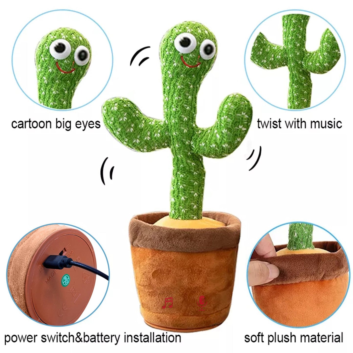 Dancing Cactus Mimicking Toy, USB-C Rechargeable