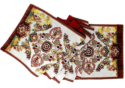 Tache Elegant Burgundy Ornate Paisley Woven Tapestry Table Runner (18194)