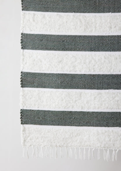 Plush Green Cotton Banded Hand-Loomed Mat