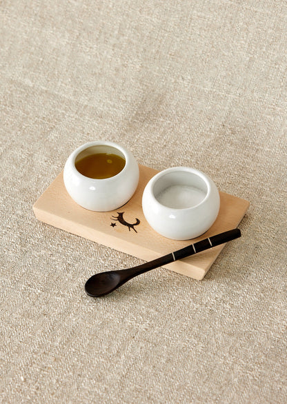 Dipping & Spice Wooden and Ceramic Bowl Pair