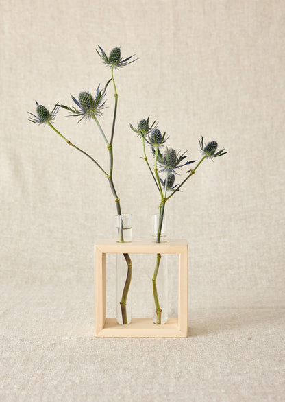 Wood Frame Flower Vase with Glass Tubes