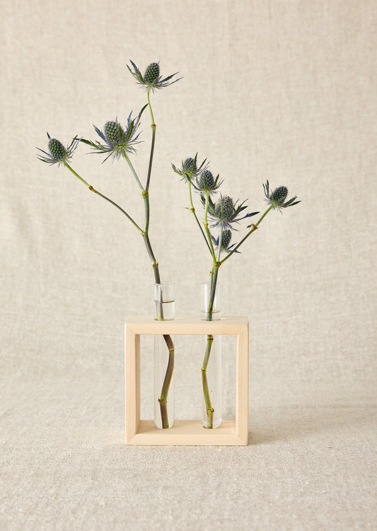 Wood Frame Flower Vase with Glass Tubes