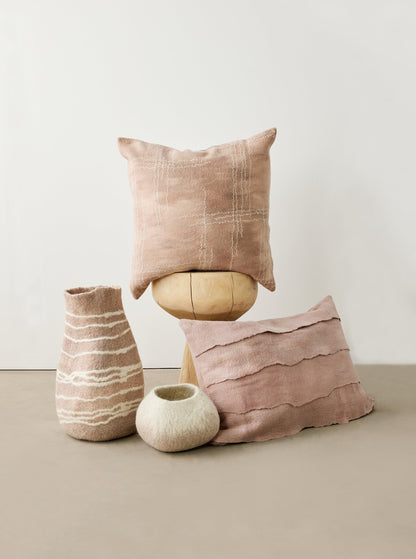 Linear Dusty Rose Hand-Felted Merino Wool Throw Pillow
