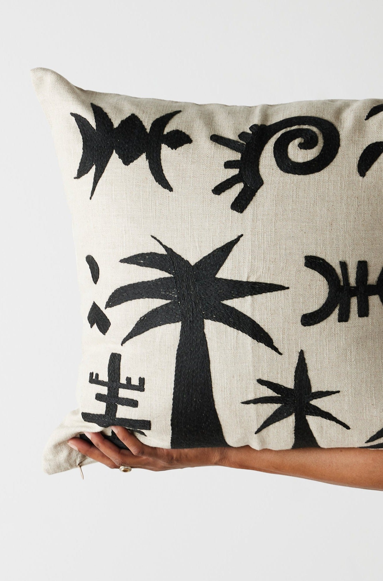 Keiskamma Black Linen & Silk Embroidered Throw Pillow