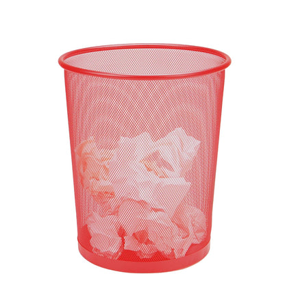Mesh Trash Can, 16.65L (4.4 Gal), Waste Paper Basket, Round, Office, Metal Mesh, 11.5" L X 11.5" W X 13.75" H, Red