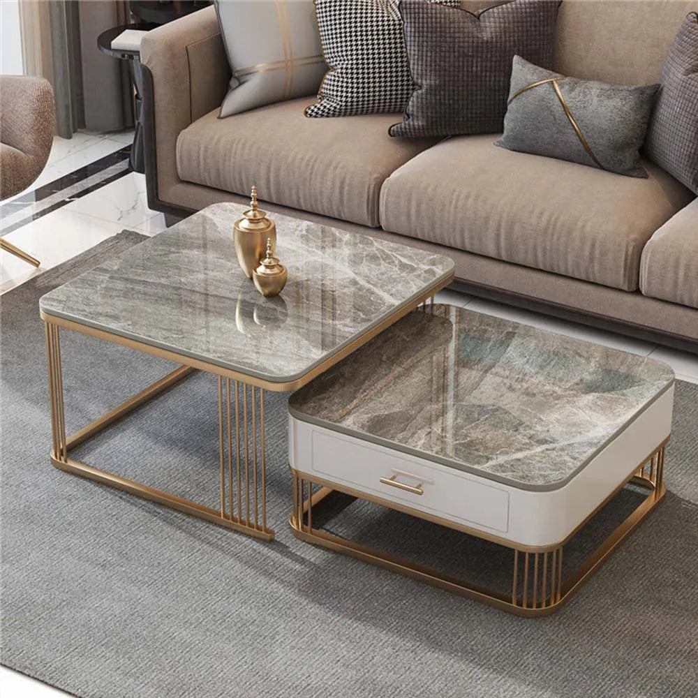 Square Low Coffee Table with Storage Drawers