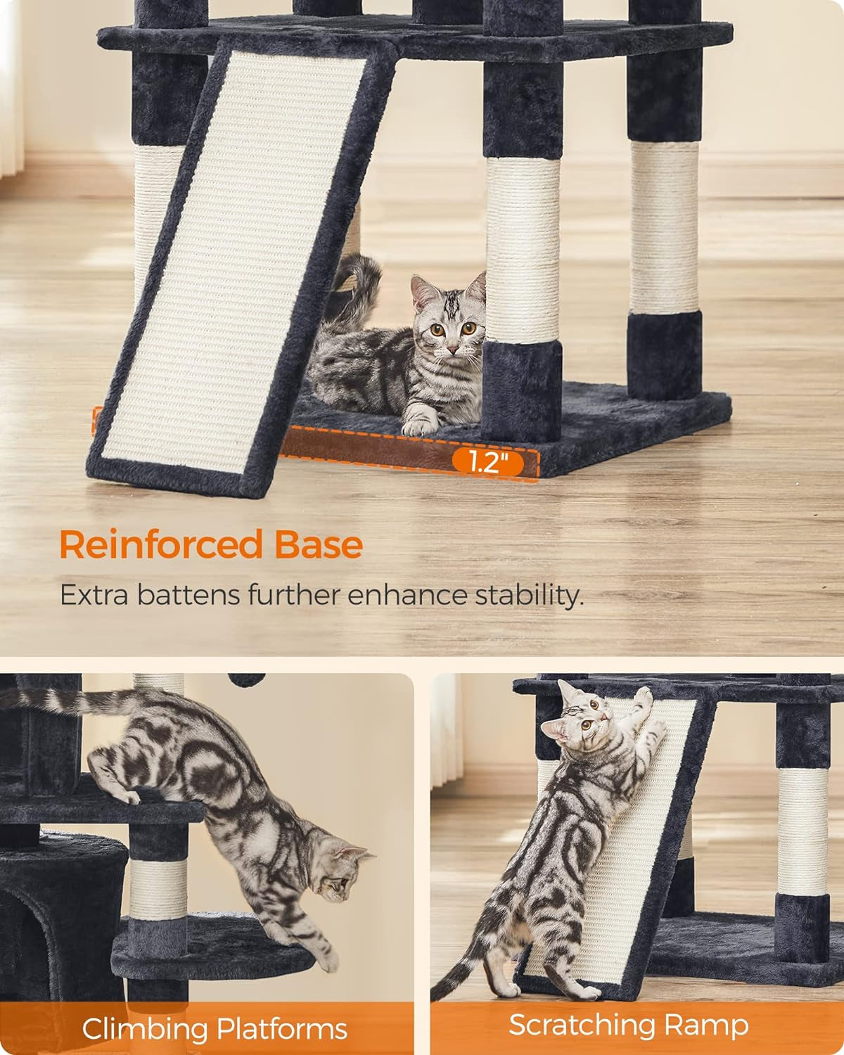 67-Inch Multi-Level Cat Tree for Large Cats, with Cozy Perches, Stable, Smoky Gray UPCT18G